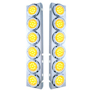 SS Front Air Cleaner Bracket With 12X 9 LED 2" Lights & Bezels For Peterbilt-Amber LED/Clear Lens