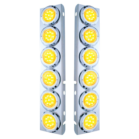 SS Front Air Cleaner Bracket With 12X 9 LED 2" Lights & Bezels For Peterbilt-Amber LED/Clear Lens