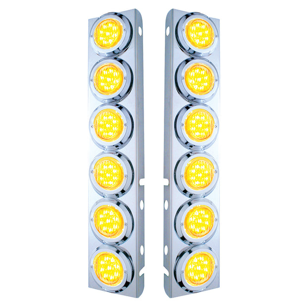 SS Front Air Cleaner Bracket With 12X 9 LED 2" Lights & Bezels For Peterbilt-Amber LED/Clear Lens