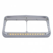 14 LED Chrome Rectangular Dual Headlight Bezel With Visor - Amber LED/Chrome Lens