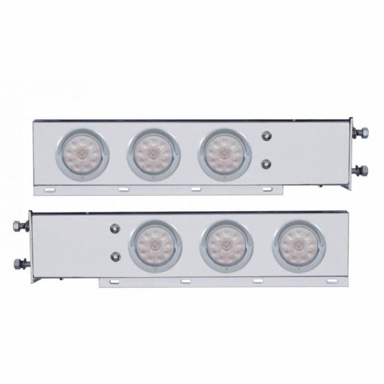 3-3/4" Bolt Pattern Deluxe SS Spring Loaded Bar W/6X 10 LED 4" Lights & Visors -Red LED/Clear Lens (Pair)
