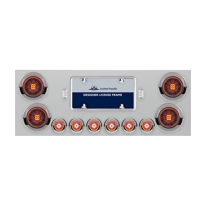 SS Rear Center Panel With Four 13 LED 4" Abyss Light &amp; Six 4 LED 2" Lights &amp; Visors-Red LED/Clear Lens