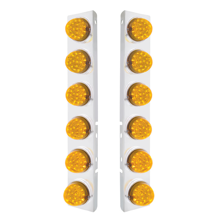 SS Front Air Cleaner Bracket With 12X 17 Amber LED Dual Function Reflector Lights &amp; SS Bezels For Peterbilt-Amber Lens