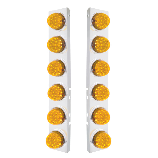 SS Front Air Cleaner Bracket With 12X 17 Amber LED Dual Function Reflector Lights & SS Bezels For Peterbilt-Amber Lens
