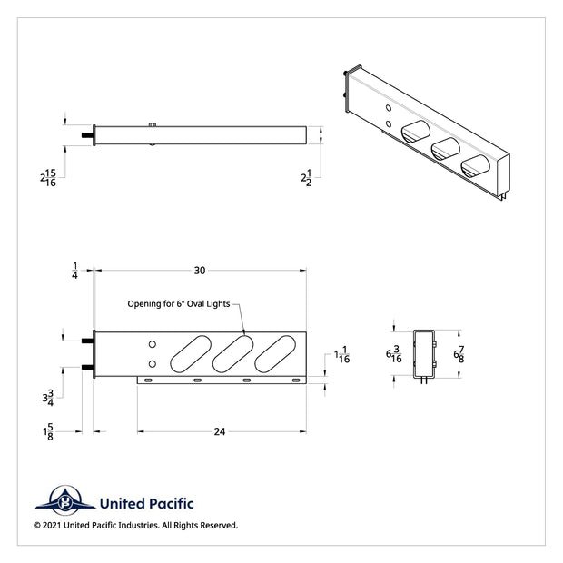 3-3/4" Bolt Pattern Stainless Spring Loaded Light Bar With 6X Oval Light Cutouts (Pair)