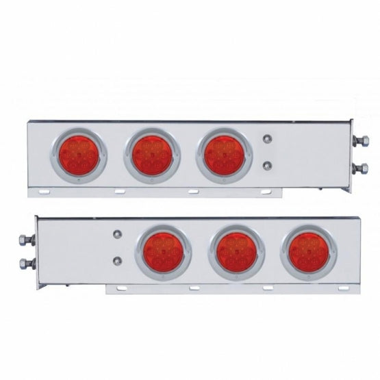 2" Bolt Pattern Stainless Spring Loaded Light Bar With 6X 4" 7 LED Lights &amp; Visors - Red LED/Red Lens (Pair)