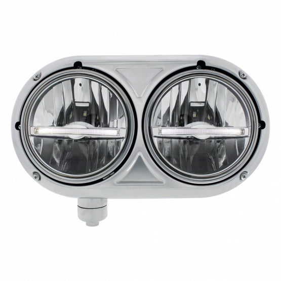 Headlight Assembly With 304 SS Housing &amp; LED Headlights W/White LED Position Light For Peterbilt 359 - Driver