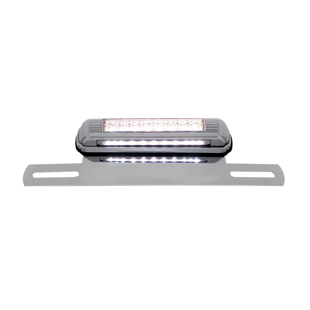 Chrome License Plate Light &amp; Bracket With White LED Backup Light - White LED/Clears Lens