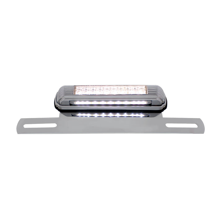Chrome License Plate Light &amp; Bracket With White LED Backup Light - White LED/Clears Lens
