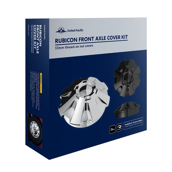 Rubicon Front Axle Cover Kit With 33mm Thread-On Nut Covers-Chrome