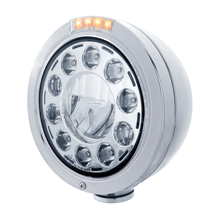 Stainless Bullet Classic Headlight 11 LED Bulb With LED Signal - Clear Lens