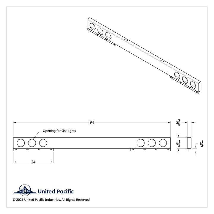 Stainless 1 Piece Rear Light Bar With 6X 7 LED 4" Reflector Lights &amp; Bezels - Red LED/Clear Lens