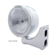 Stainless Steel Classic Half Moon Headlight H6024 Bulb & LED Turn Signal - Clear Lens