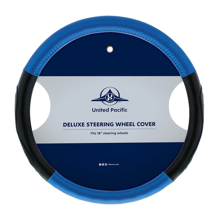 18" Carbon Fiber Pattern Steering Wheel Cover - Blue Stitching