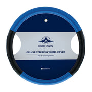 18" Carbon Fiber Pattern Steering Wheel Cover - Blue Stitching