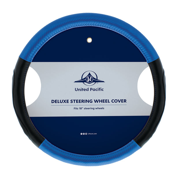18" Carbon Fiber Pattern Steering Wheel Cover - Blue Stitching
