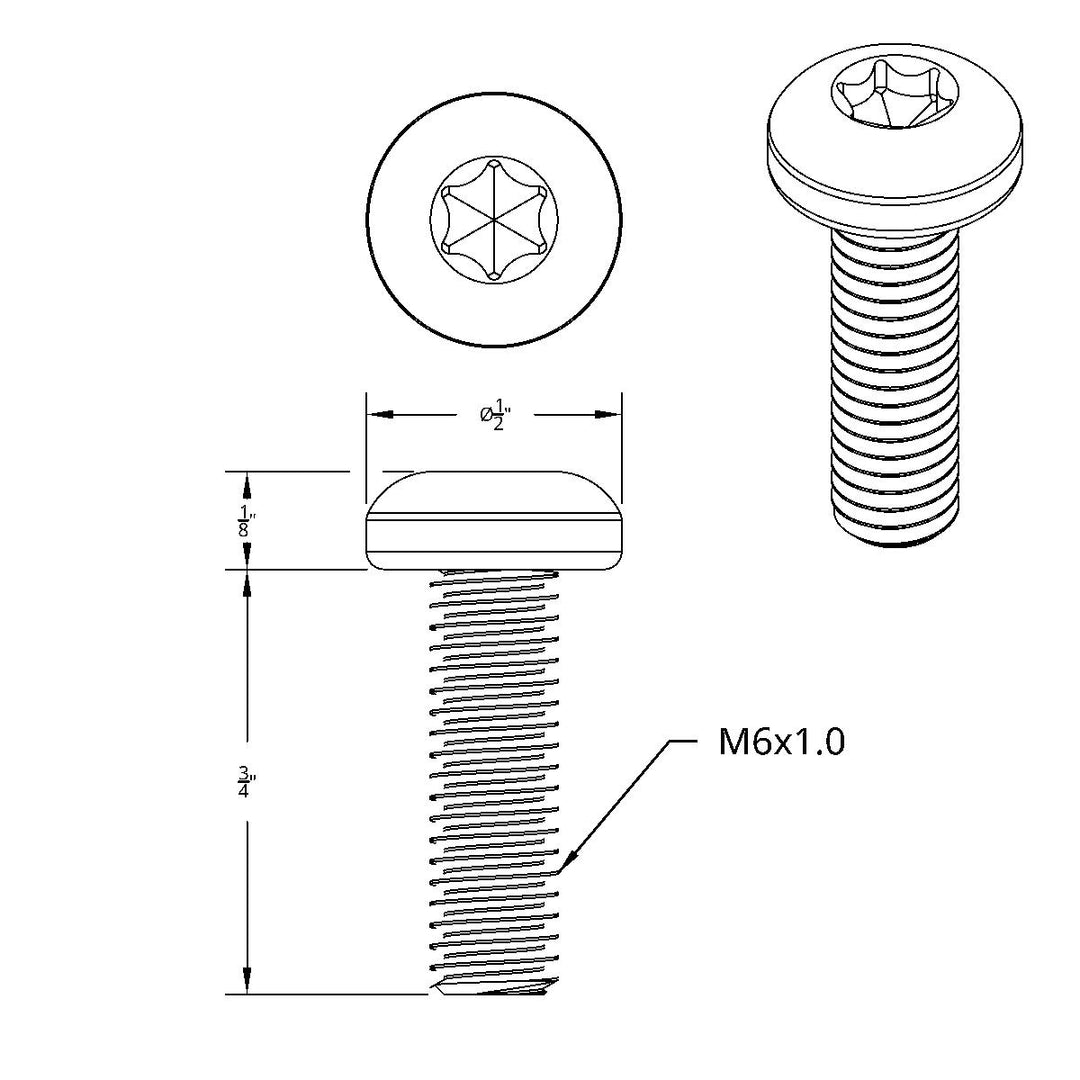 3/4" Short M6-1.0 Dash Screw For Kenworth-OEM Style (12-Pack)