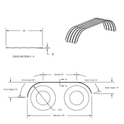 126" 430 Stainless Steel (18ga) Beaded Edge Ribbed Full Fender  54" Spread - SR Series (Pair)