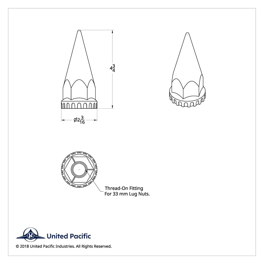 33mm X 4-3/4" Chrome Super Spike Nut Covers - Thread-On (60-Pack)