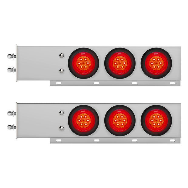 2-1/2" Bolt Pattern Chrome Spring Loaded Bar W/6X 4" 16 LED Turbine Lights - Red LED/Red Lens (Pair)