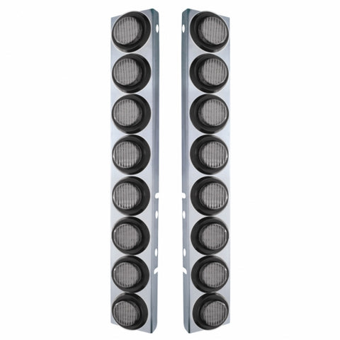 SS Front Air Cleaner Bracket With 16X 9 LED 2" Lights For Peterbilt-Amber LED/Clear Lens