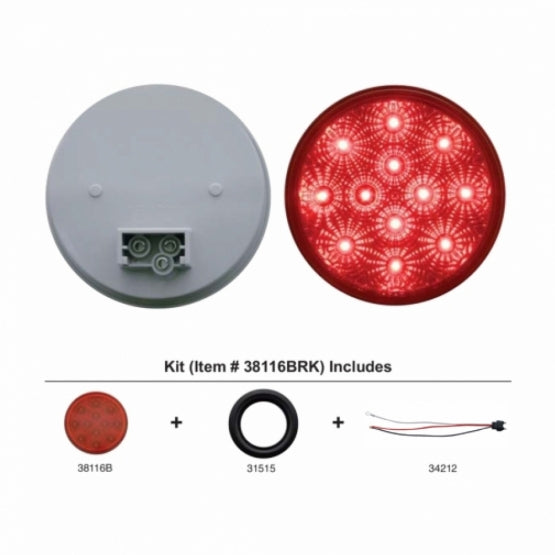 12 LED 4" Round Reflector Light Kit (Stop, Turn &amp; Tail) - Red LED/Red Lens