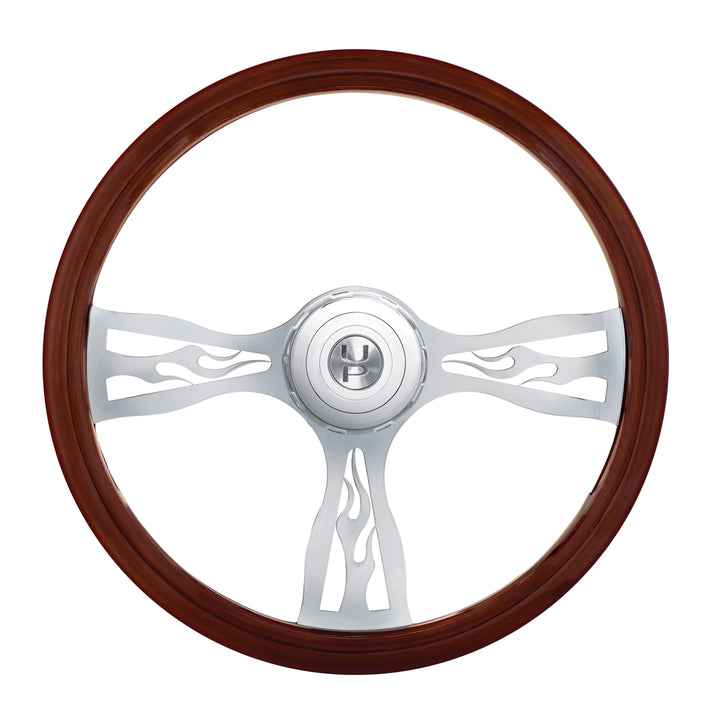 18" Chrome Flame Steering Wheel With Hub &amp; Horn Button Kit For Peterbilt (1998-2005) &amp; Kenworth (2001-2002)