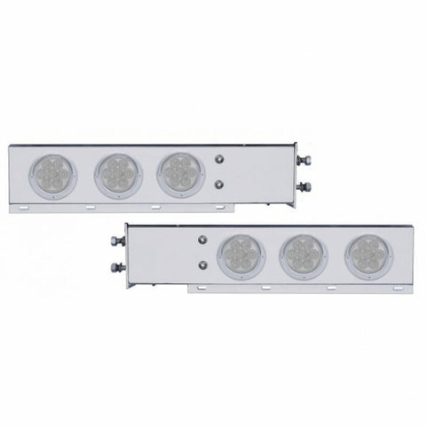 2-1/2" Bolt Pattern Chrome Spring Loaded Bar With 6X 4" 7 LED Lights & Visors -Red LED/Clear Lens (Pair)