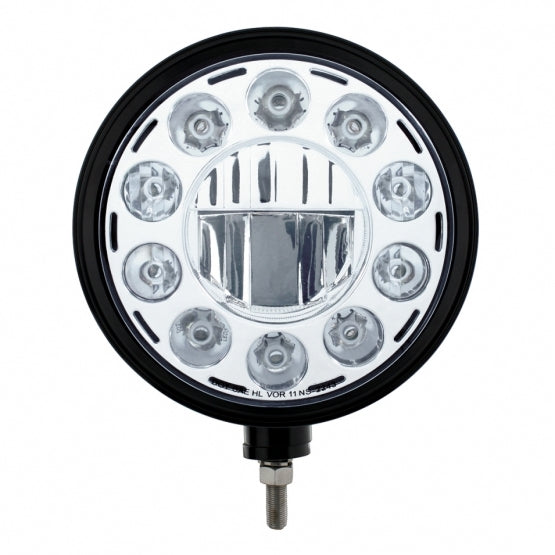 Black "Billet" Style Groove Headlight 11 LED Bulb - Chrome