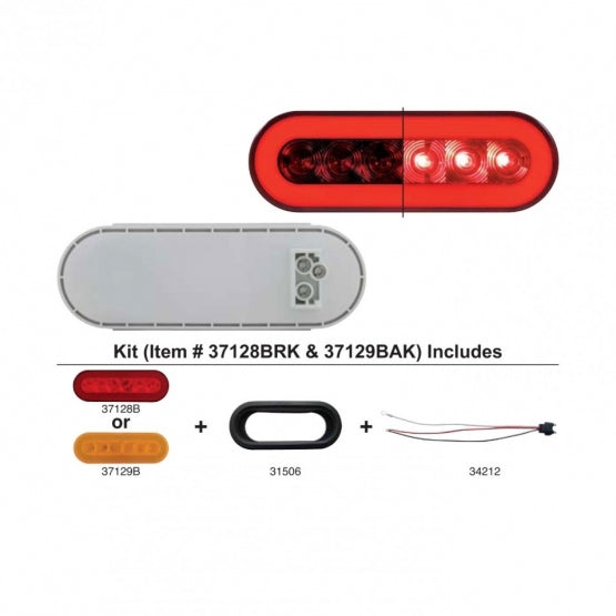 22 LED 6" Oval GloLight Kit (Stop, Turn &amp; Tail) - Red LED/Red Lens (Each)