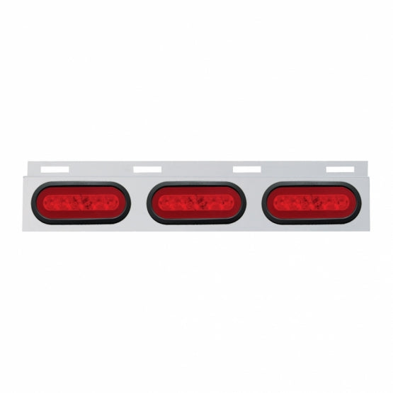 Stainless Top Mud Flap Bracket With 3X 22 LED 6" Oval GloLight & Grommets - Red LED/Red Lens (Each)