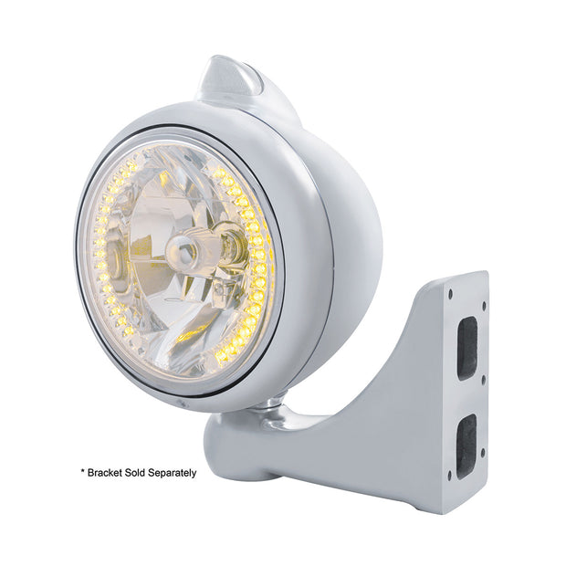 Stainless Steel Guide 682-C Headlight H4 With Amber LED & Original Style LED Signal - Clear Lens