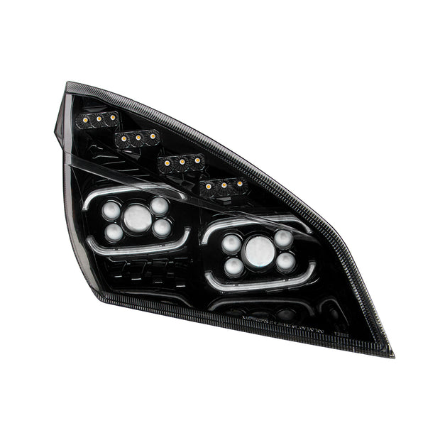 Black 10 LED Projector Headlight With LED Sequential Turn & DRL For 2018-2024 Cascadia - Passenger