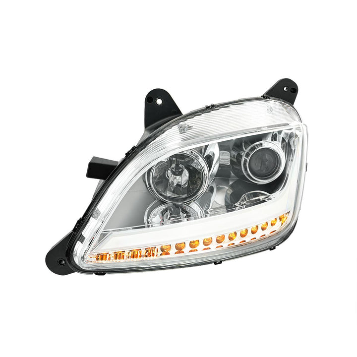 Chrome Projection Headlight With LED Position Light &amp; Sequential Signal For 2012-2021 Peterbilt 579- Driver