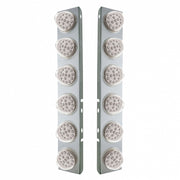 SS Front Air Cleaner Bracket With 12X 17 Amber LED Reflector Lights & SS Bezels For Peterbilt-Clear Lens