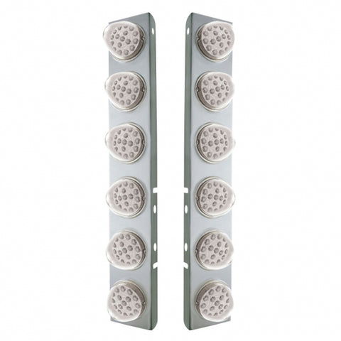 SS Front Air Cleaner Bracket With 12X 17 Amber LED Reflector Lights & SS Bezels For Peterbilt-Clear Lens