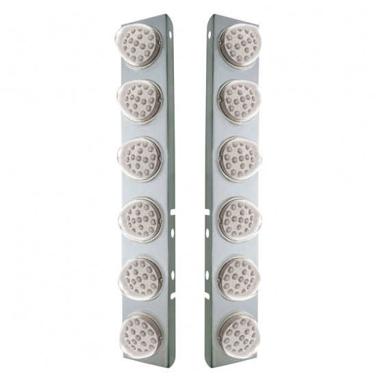 SS Front Air Cleaner Bracket With 12X 17 Amber LED Reflector Lights & SS Bezels For Peterbilt-Clear Lens