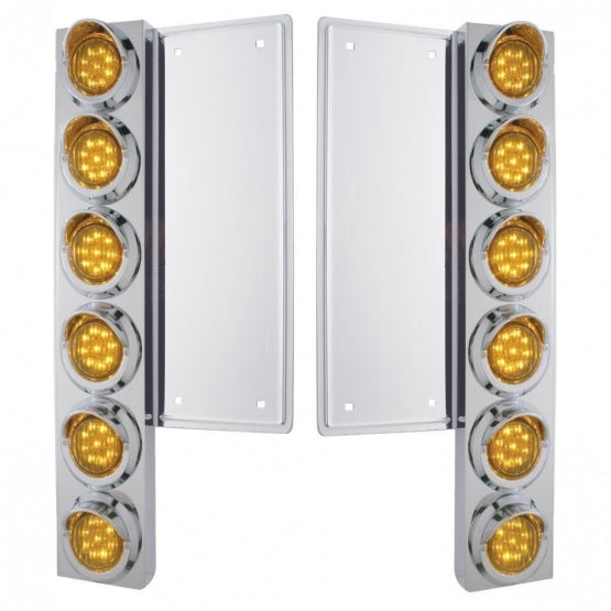 FL SS Front Air Cleaner Bracket W/12X 9 LED 2" Lights & Visors -Amber LED & Lens (Pair)