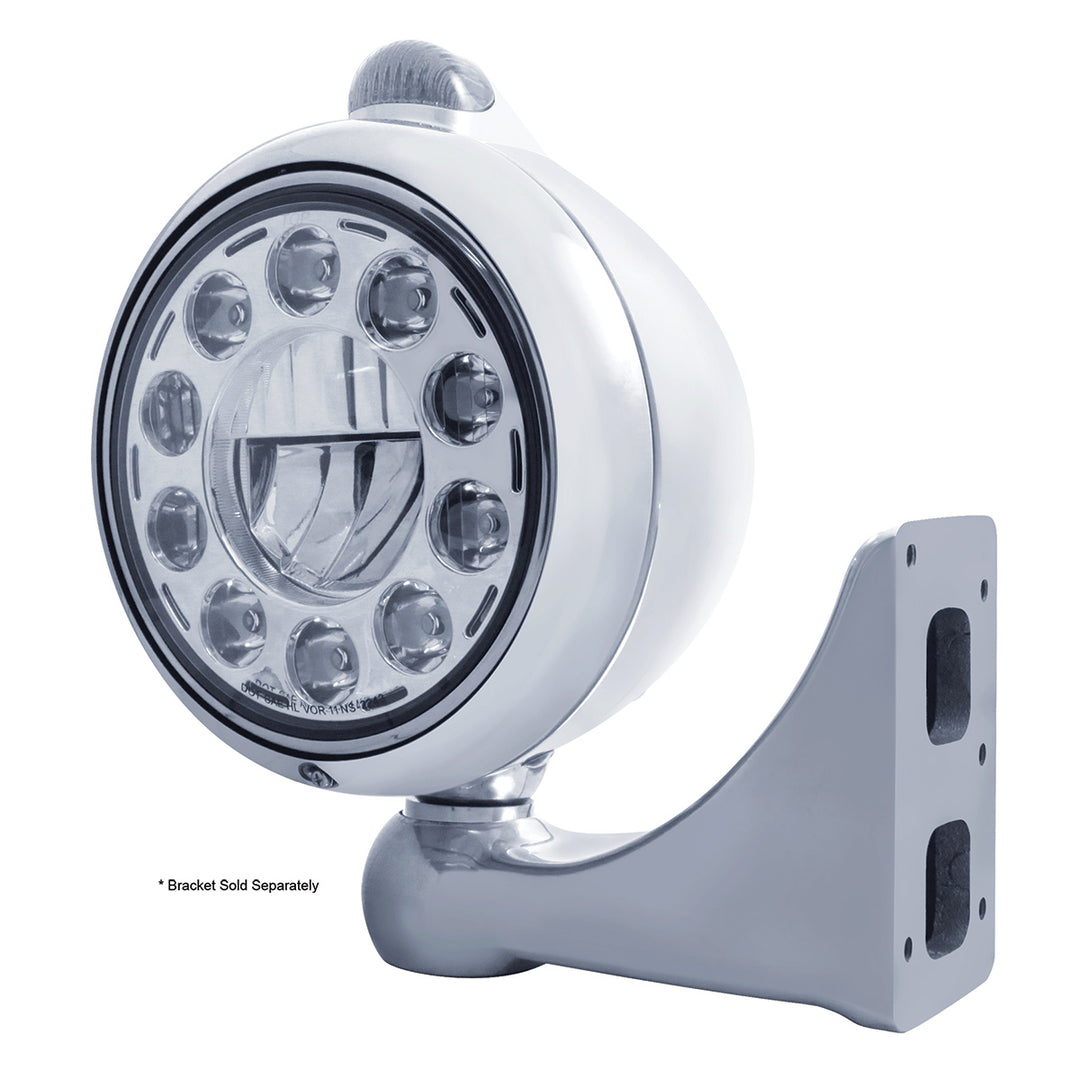 Stainless Steel Guide 682-C Headlight 11 LED Bulb &amp; Dual Mode LED Signal-Clear Lens