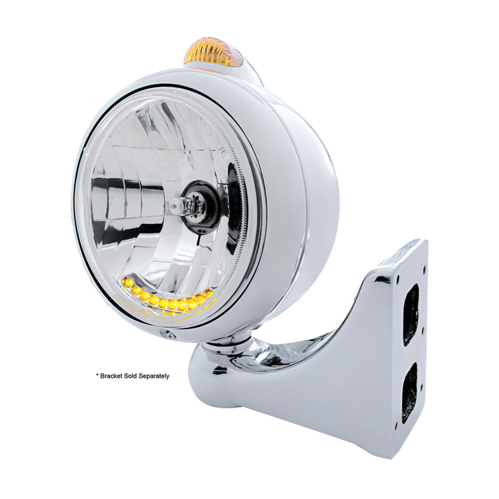 Stainless Steel Guide 682-C Headlight H4 With 6 Amber LED &amp; Dual Mode LED Signal-Amber Lens
