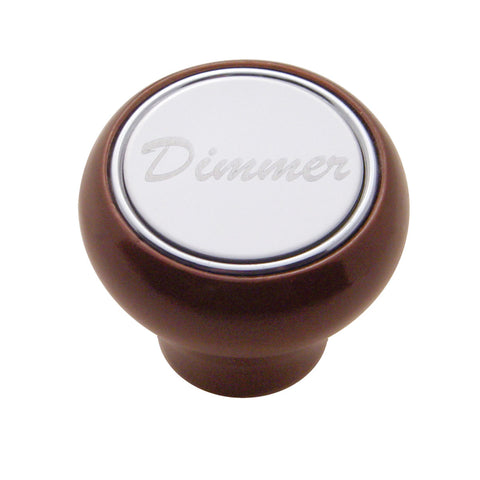 "Dimmer" Wood Deluxe Dash Knob - Stainless Plaque