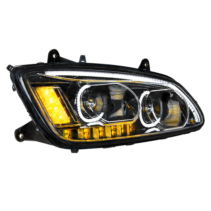 "Blackout" LED Headlight With LED Turn Signal &amp; LED Position Light Bar For 2008-2017 Kenworth T660 - Passenger
