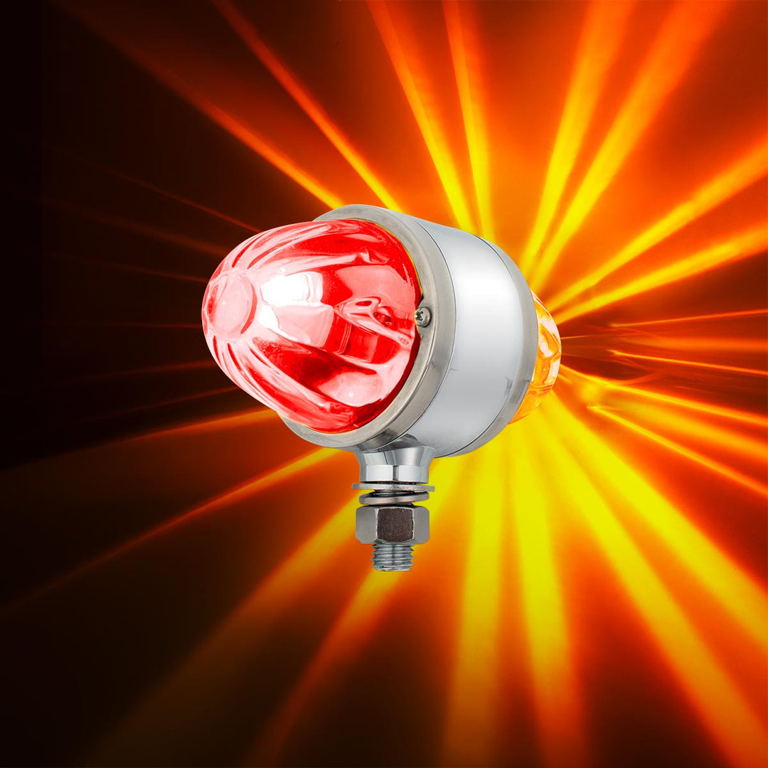 Star-Burst Chrome Double Face Glass Watermelon Light-Amber &amp; Red LED/Clear Lens