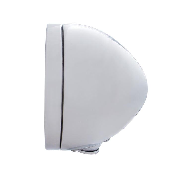 Stainless Steel Bullet Classic Headlight H4 With White LED &amp; Signal - Clear Lens