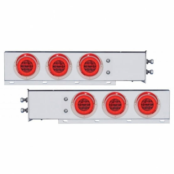 2" Bolt Pattern SS Spring Loaded Bar With 6X 21 LED 4" GloLight &amp; Visors -Red LED &amp; Lens (Pair)
