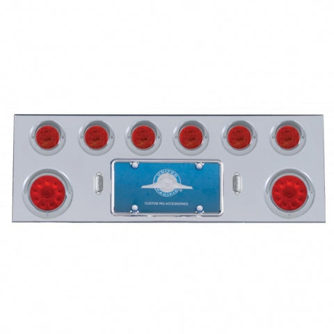 SS Rear Center Panel With Two 10 LED 4" Lights & 6X 13 LED 2-1/2" Lights & Visors -Red LED & Lens
