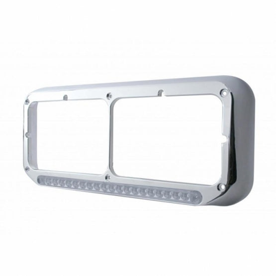 Rectangular Dual Headlight Bezel With LED Sequential Light Bar (Driver) - Amber LED/Clear Lens