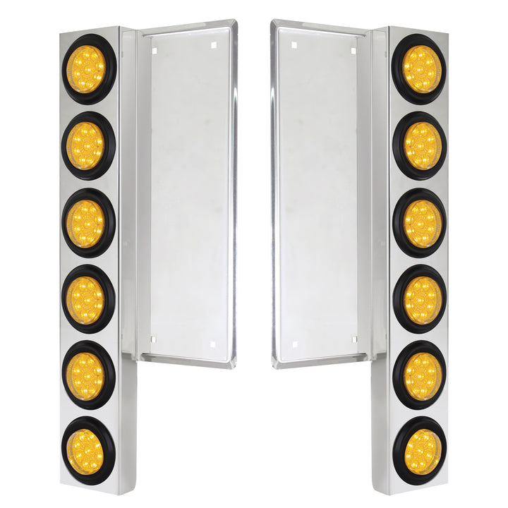 FL SS Front Air Cleaner Bracket With 12X 9 LED 2" Reflector Lights -Amber LED &amp; Lens