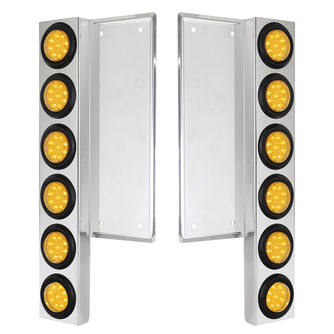 FL SS Front Air Cleaner Bracket With 12X 9 LED 2" Reflector Lights -Amber LED & Lens