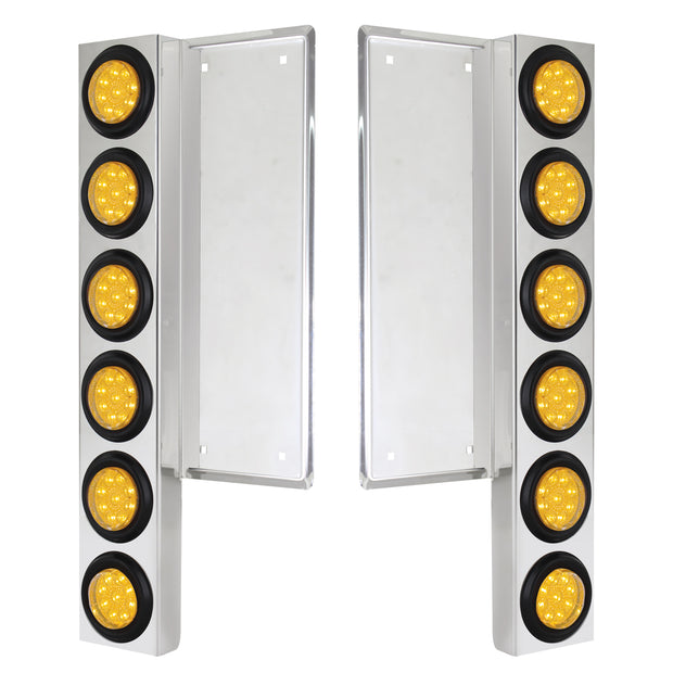 FL SS Front Air Cleaner Bracket With 12X 9 LED 2" Reflector Lights -Amber LED & Lens